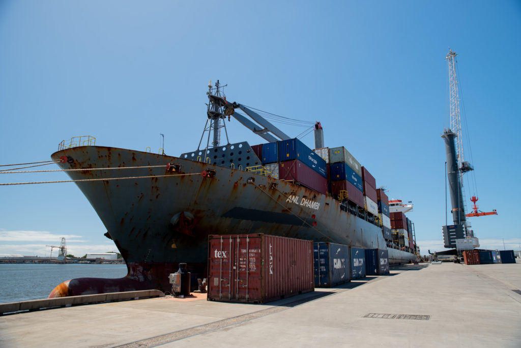 New Mobile Harbour Cranes Load First Dedicated Container Vessel Port